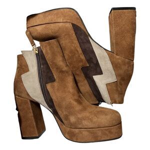 Elvio Zanon two-tone suede ankle platform boots Size 38 USA 7.5